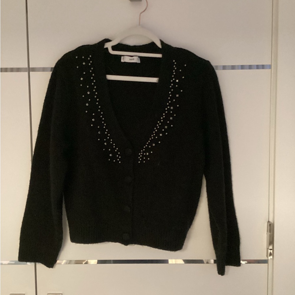 Mango Black V-Neck Rhinestone Cardigan